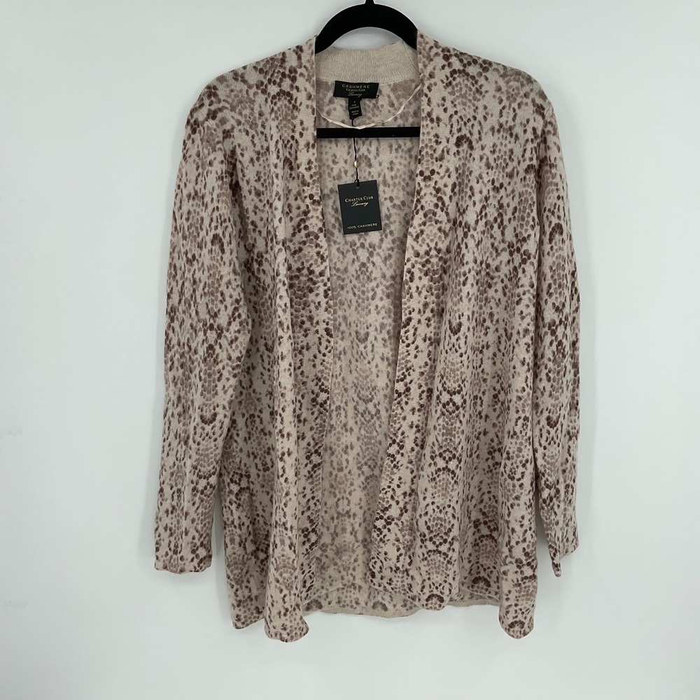 Charter Club Luxury Snakeskin Print 100% Cashmere Open Front Cardigan‎ Sweater S